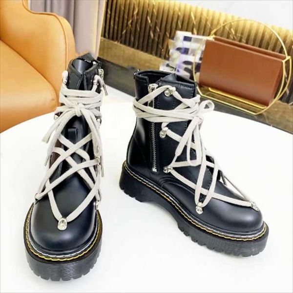 

boots lace up botas de mujer ins women fashion 2021 casual women's shoes couples street style chaussure femme, Black