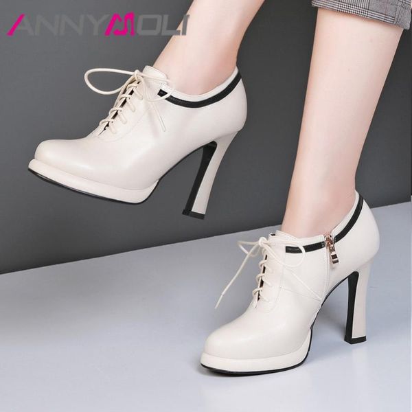

dress shoes annymoli high heels women pumps natural genuine leather super heel cow zipper round toe lady size 34-39, Black