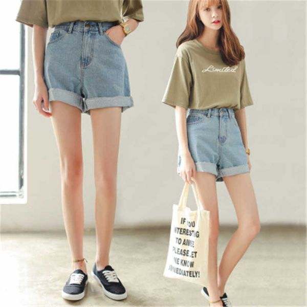 

waist denim high shorts women's summer 2021 loose and thin wide leg pants, Blue