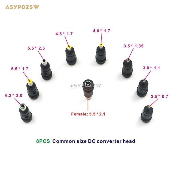 

smart power plugs 8pcs common size dc converter head female 5.5*2.1 to male 6.3*3.0/5.5*1.7/5.5*2.5/4.8*1.7/4.0*1.7/3.5*1.35/3.0*1.1/2.5*0.7