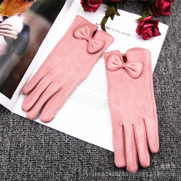 

five fingers gloves winter female cute brushed and thick autumn cycling warm driving touch screen short suede wholesale, Blue;gray