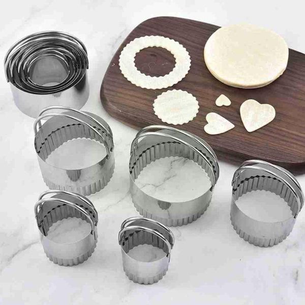 

baking moulds 3pcs/set steel biscuit cutter diy fluted edge flower round mould cookie decor fondant home shape tools cutting e7n9