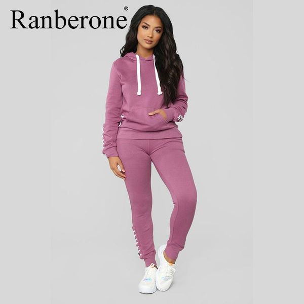 

ranberone yoga sets women gym clothes large size long sleeve hoodie female sweatshirt + velvet pants warm outfits running suit clothing, White;black