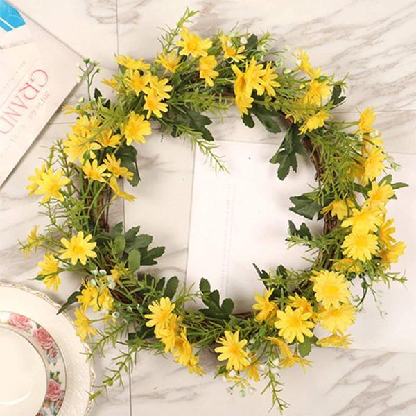 

decorative flowers & wreaths artificial daisy wreath 13.8inch fake flower green leaves for wedding front door window hanging decoration