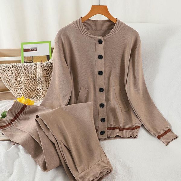 

women's two piece pants korean style suit temperament western loose jacket knit buckled harem cropped trousers two-piece, White