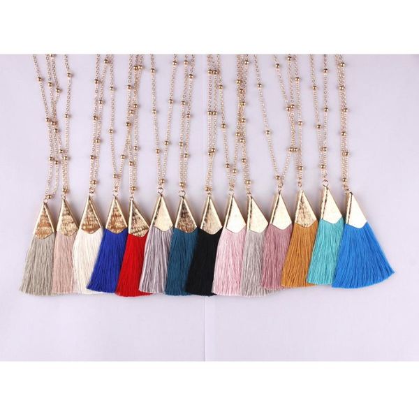 

pendant necklaces fashion design cotton thread tassel necklace gold alloy fringed long fringe ball chain for woman jewelry wholesale, Silver