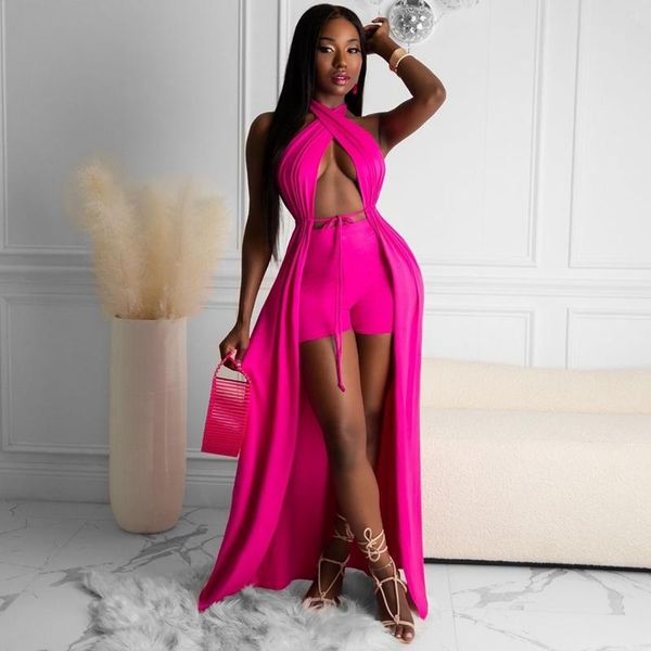 

women's tracksuits summer clothing two piece set women solid bandage backless one-piece cloak club outfit lounge wear streetwear wholes, Gray