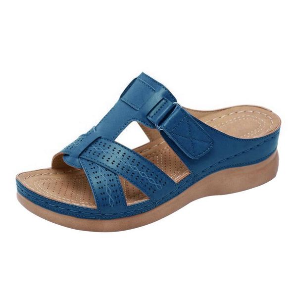 

summer ladies open-toe sandals retro non-slip breathable leather casual women's platform shoes slippers, Black