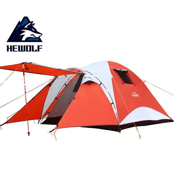 

tents and shelters hewolf 3-4 people double deck outdoor family camping windproof rainproof aluminum pole 4 season tent
