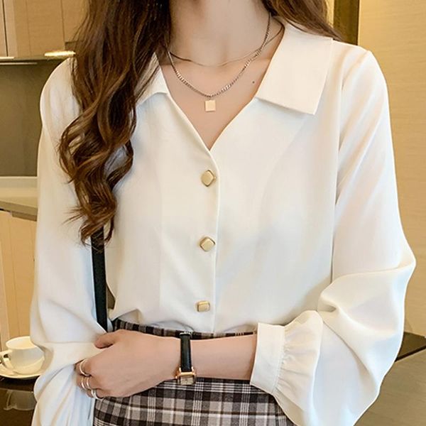 

women's blouses & shirts blouse women blusas mujer de moda 2021 long sleeve white chiffon shirt blusa d389