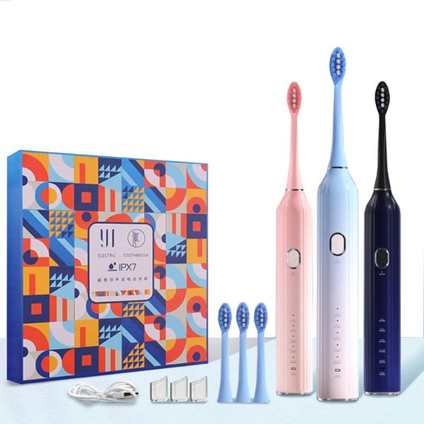 

smart electric toothbrush sonic time reminder rechargeable ipx7 waterproof soft brush head usb charger