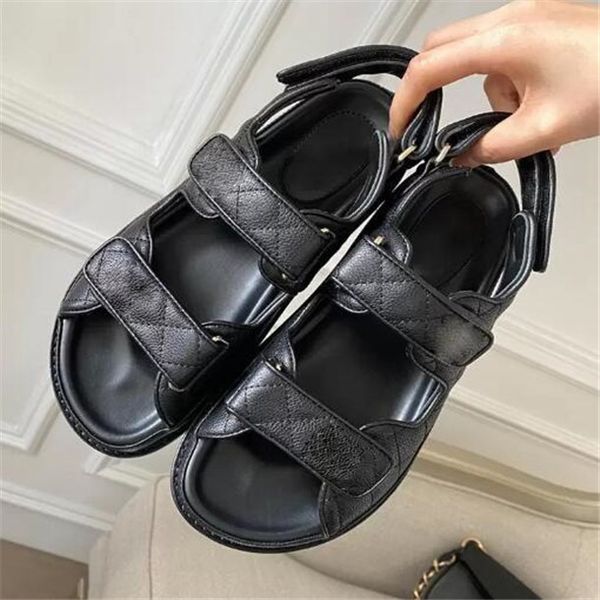 

classic luxury designer womens sandals genuine leather slide gladiator casual shoes thick bottom comfortable sandal fashion women shoes 34-4, Black