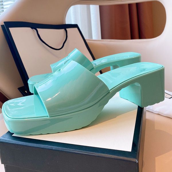 

70% off wholesale flip-flops summer candy color thick sole women slipper chunky high heel sandals seaside vacation jelly shoes fashion beach, Black