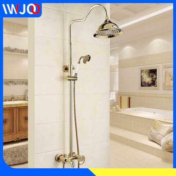 

bathroom rain shower faucets gold brass bathtub faucet hand held head wall mounted cold water mixer tap sets