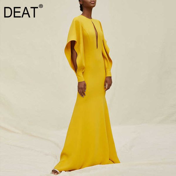 

[deat] summer fashion round neck high waist floor-length solid color loose quality dress women 13d115 210527, Black;gray
