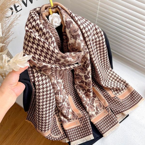 

scarves design plaid scarf for women pahsmina shawls and wraps cashmere female bufanda stoles warm thick, Blue;gray