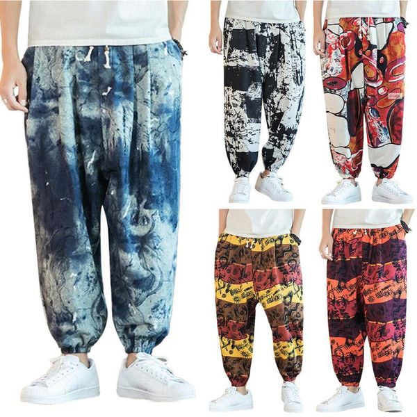 

men's pants mens tie dye loose harem oversized casual sports drawstring cosy trousers, Black