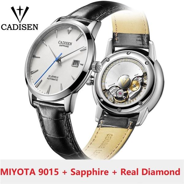 

wristwatches cadisen men watches automatic mechanical wrist watch miyota 9015 real diamond curved sapphire glass clock, Slivery;brown