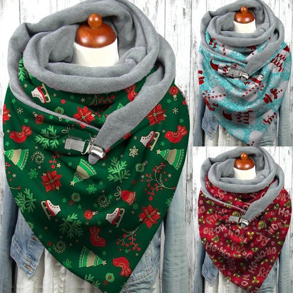 

scarves fashion winter christmas print button soft wrap casual warm shawls harajuku vintage style girls ladies female, Blue;gray