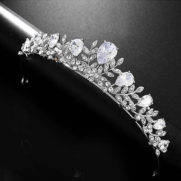 

hair clips & barrettes luxury cubic leaves bridal tiaras crown wedding accessories crystal rhinestone pageant prom crowns bride headpiece ml, Golden;silver