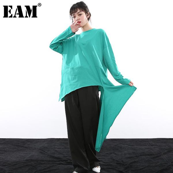 

[eam] women green long asymmetrical big size t-shirt round neck sleeve fashion tide spring autumn 2021 1dd338906 women's, White