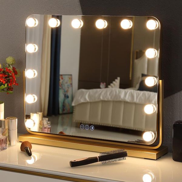 

vanity lights large mirror with lighted makeup smart touch control dimmable led bulbs