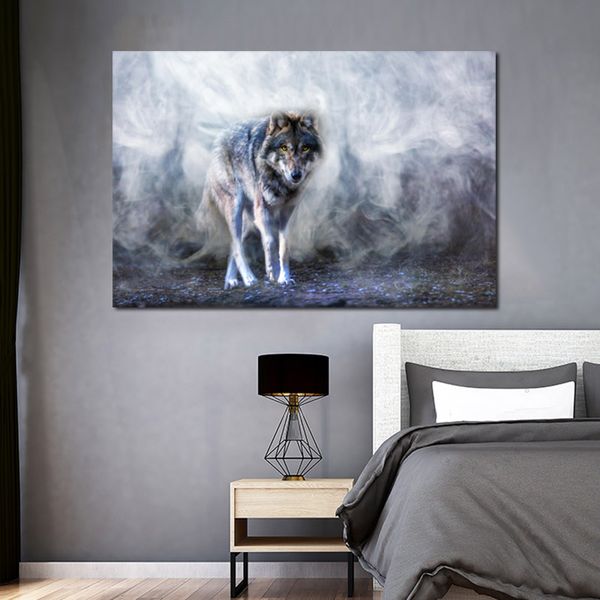 Lobo Nuvens Poster Arte da parede para sala de estar Imagens decorativas de animais Decoração de casa moderna Pintura sem moldura