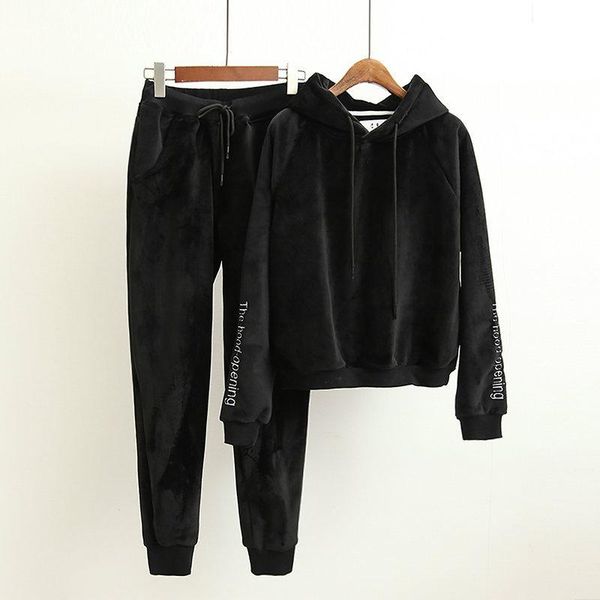 

womens tracksuits high-end women set velvet tracksuit for velour 2 piece sets fashion letter embroidery hooded sweatshirt+pants suits, Gray