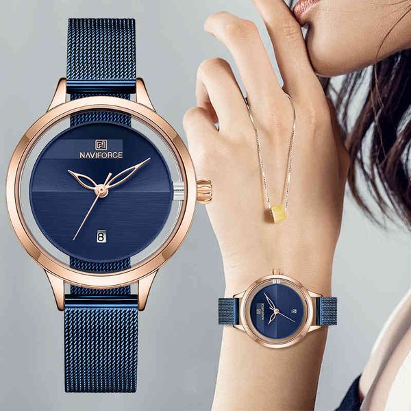 

naviforce women's watches blue simple ladies watch stainless steel mesh analog female quartz wristwatch girl bracelet date clock 210517, Slivery;brown