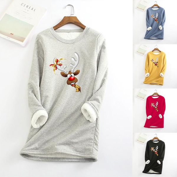 

women's hoodies & sweatshirts women fleece sweatshirt thick christmas printing warm underwear o-neck female casual sudaderas, Black