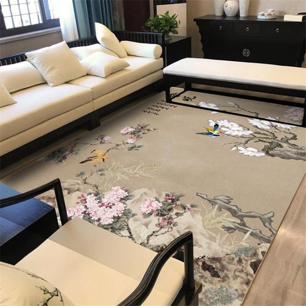 

carpets chinese retro elegant fresh flower and bird pattern carpet for living room bedroom rugs simple area rug non-slip