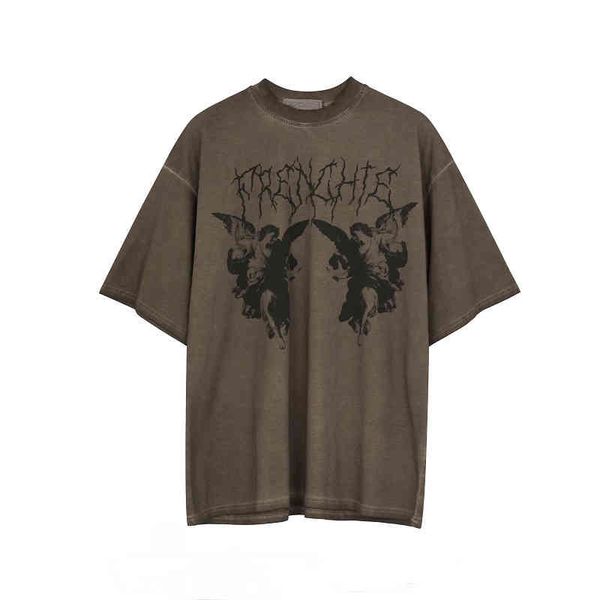 

european and american trend y2k high street short-sleeved angel t-shirt female dark oversized fried 2021, White