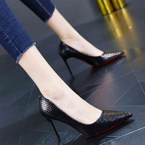 

sandals fashion trend snake ritual single shoes autumn wild temperament pointed shallow mouth ol fine with high heels women, Black