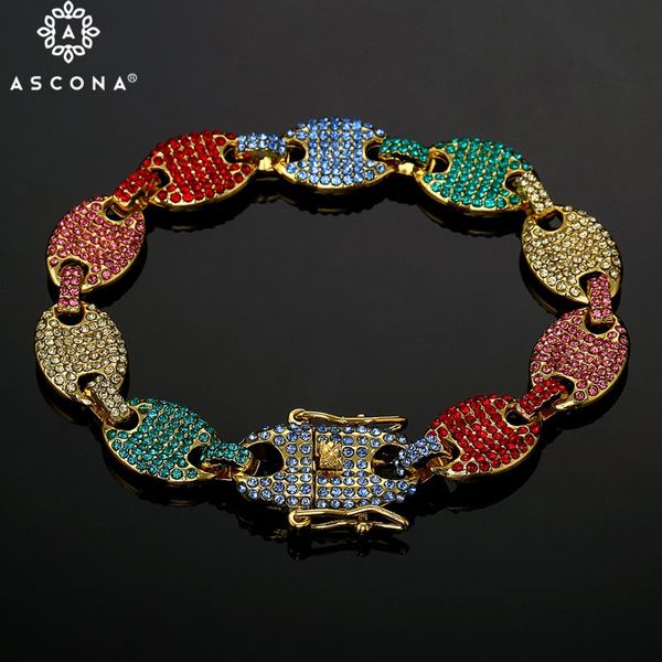 

link, chain man's hip hop rock multi-color iced out rhinestone gold coffee beans link bracelets bling luxury punk trendy women jewelry, Black