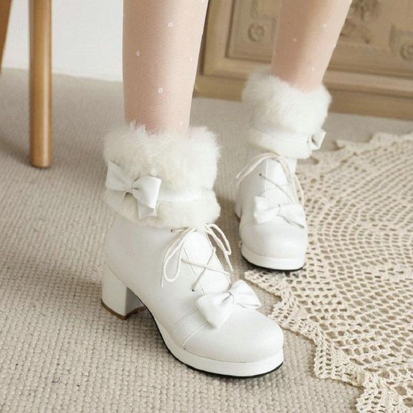 

boots zawsthia 2021 cute winter cold weather woman warm shoes faux fur plush white black platform chunky heels womens ankle snow