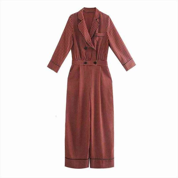 

evfer women casual gemetric pirnt za autumn red jumpsuits female fashion double breasted pocket high waist long playsuits chic, Black;white