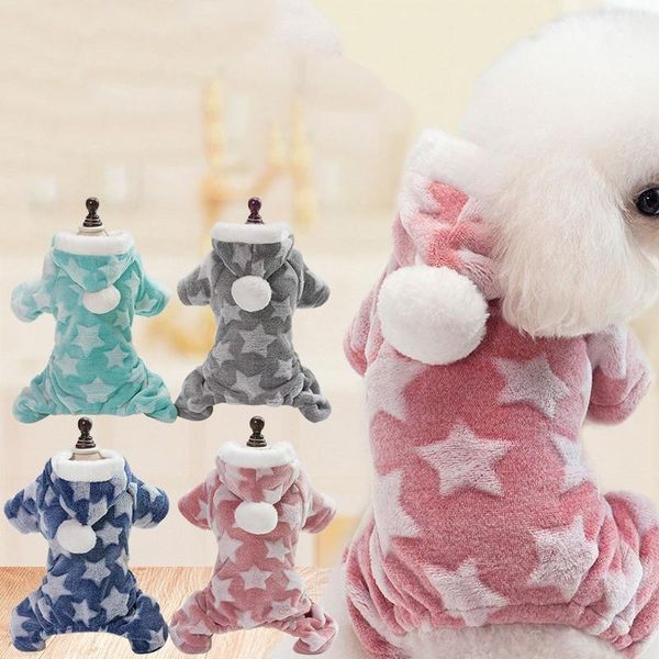 

dog apparel fashion star pattern soft fleece clothes winter thick warm pet coat small hooded four-legged jacket