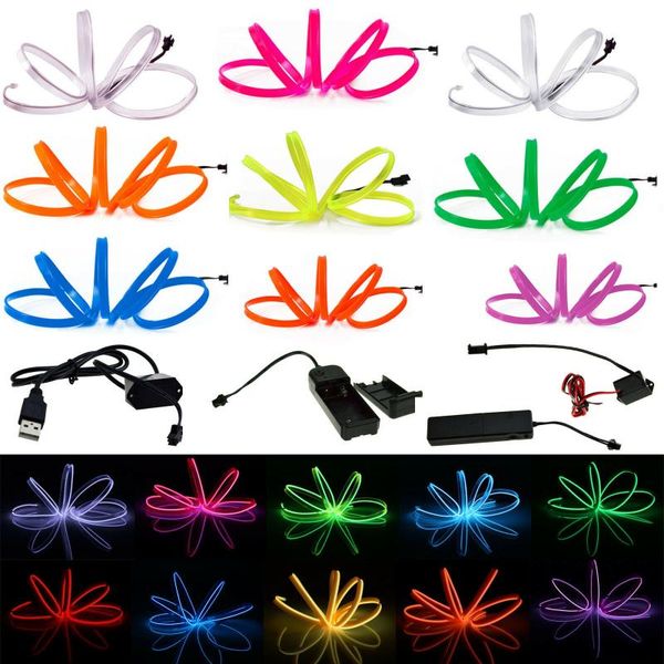 

1m - 5m flexible neon light glow led el wire rope tape cable strip waterproof lights shoes clothing car + controller strips