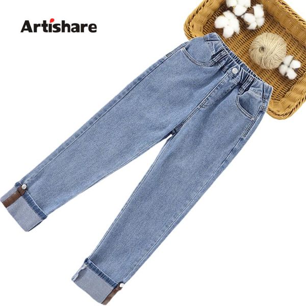 

jeans girl patchwork children's for spring autumn kid's casual style clothes 6 8 10 12 14, Blue