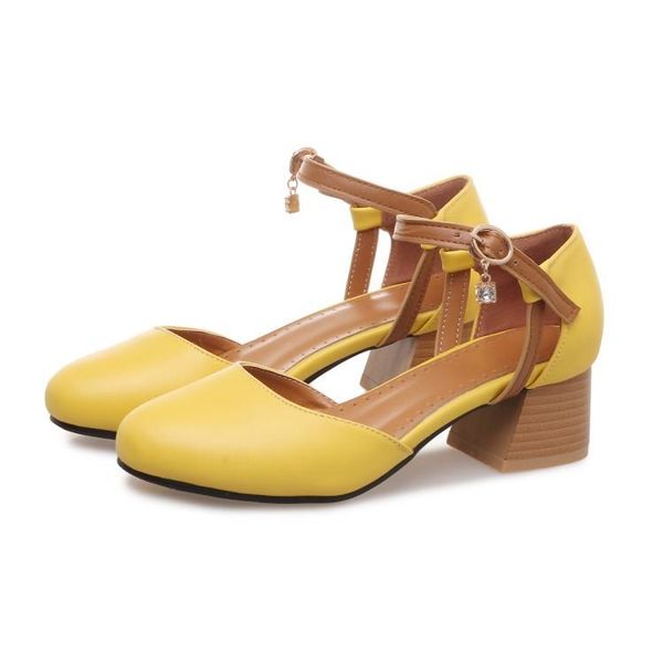 

oversized round toe thick heels high sandals women shoes woman summer ladies, Black