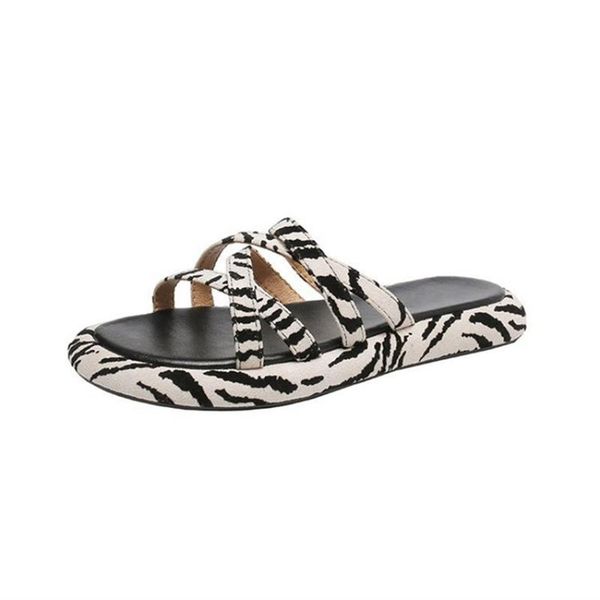 

slippers women's shoes 2021 summer style flat-bottomed cross casual fashion sandals and outer wear, Black