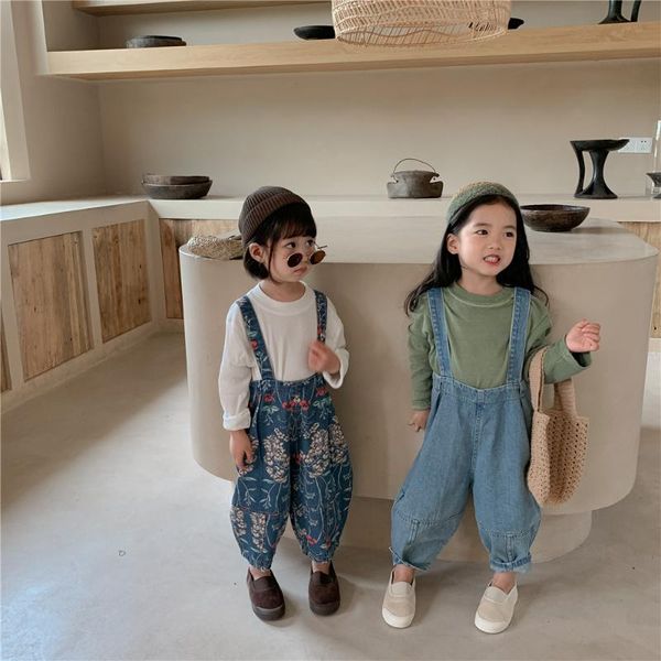 

jumpsuits 2021 autumn boys and girls jeans korean children's overalls casual loose wide-leg pants kids suspender 2-7y, Blue