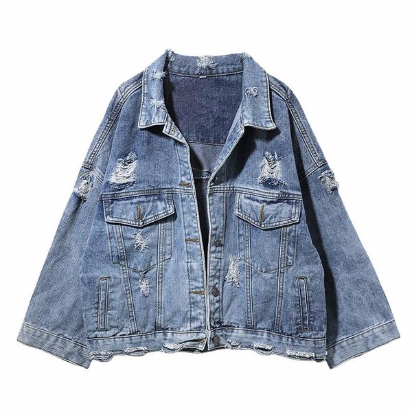 

women's jackets all match loose bf denim jacket female 2021 spring autumn cropped holes single breasted women jeans, Black;brown