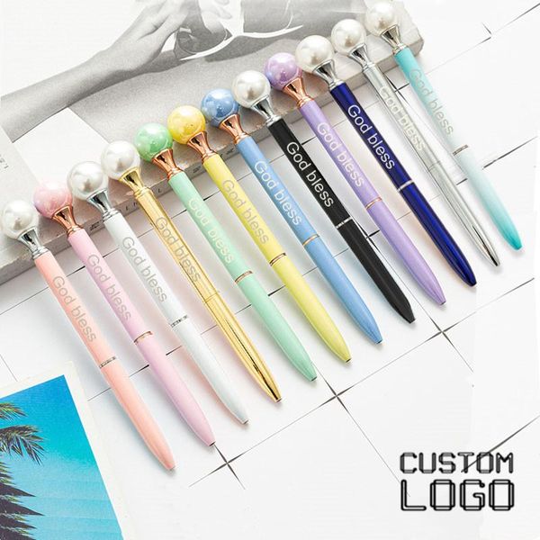 

colorful pearl metal ballpoint pen customized logo business gifts pens carve name office supplies stationery advertising, Blue;orange