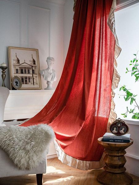 

curtain & drapes flounce lace orange half shading curtains for living room kitchen french blinds bedroom bay window cotton linen finished