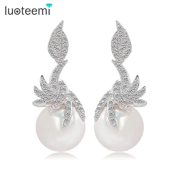 

dangle & chandelier luoteemi wholesale zircon jewelry bridal luxury sea shell pearl earrings for women fine wedding 2021, Silver