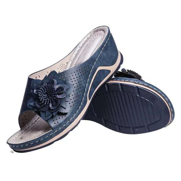 

summer slope heel casual flower slipper girl slippers, Black