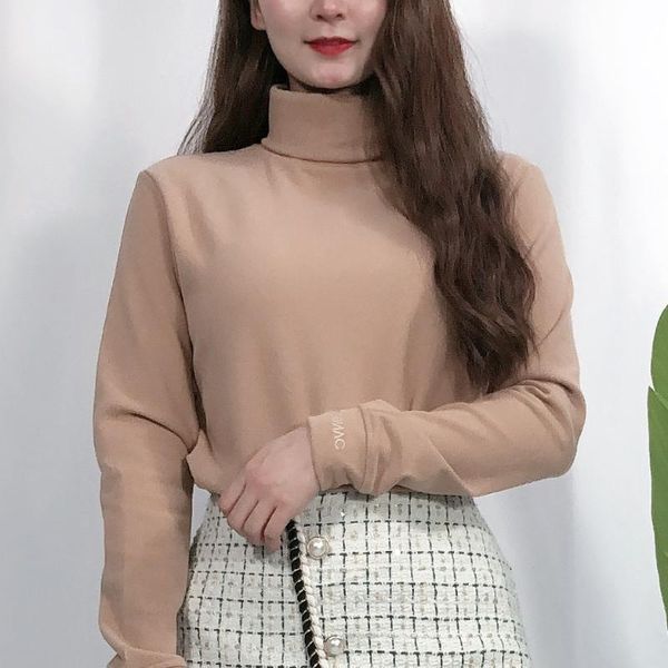 

autumn winter 2021 women turtleneck solid slim flannel shirt underwear pullover sweatshirt women's hoodies & sweatshirts, Black