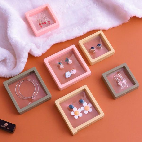 

jewelry pouches, bags bracelet necklace pe elastic film transparent plastic storage box stud earrings organizer women holder cases, Pink;blue