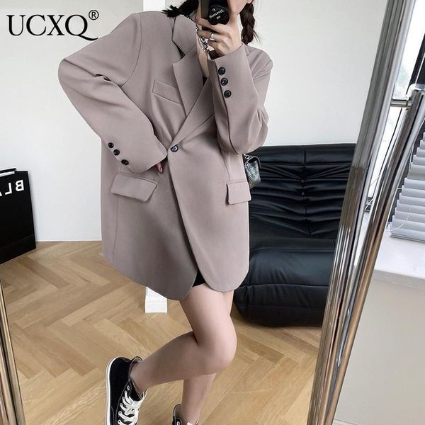 

women's jackets det women pockets single button notched long sleeve simply casual style loose coat 2021 autumn fashion 23xm288, Black;brown
